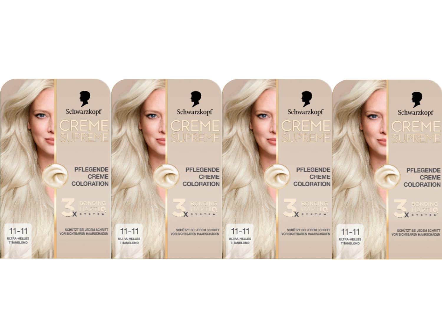 Schwarzkopf Creme Supreme Coloration 11-11 Ultra-Helles Titanblond (4x182 ml), dauerhafte Haarfarbe mit Serum und Haar-Maske schützt vor sichtbaren Haarschäden, für 100% Grauabdeckung