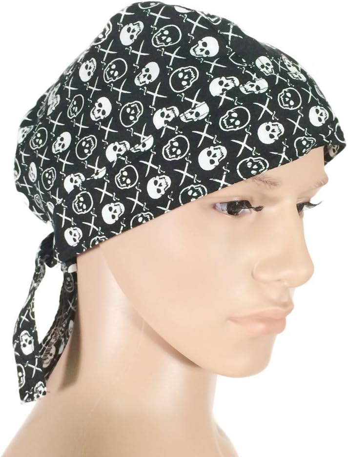 OWM Bandana Cap Cotton Print Skull Head Wraps Black