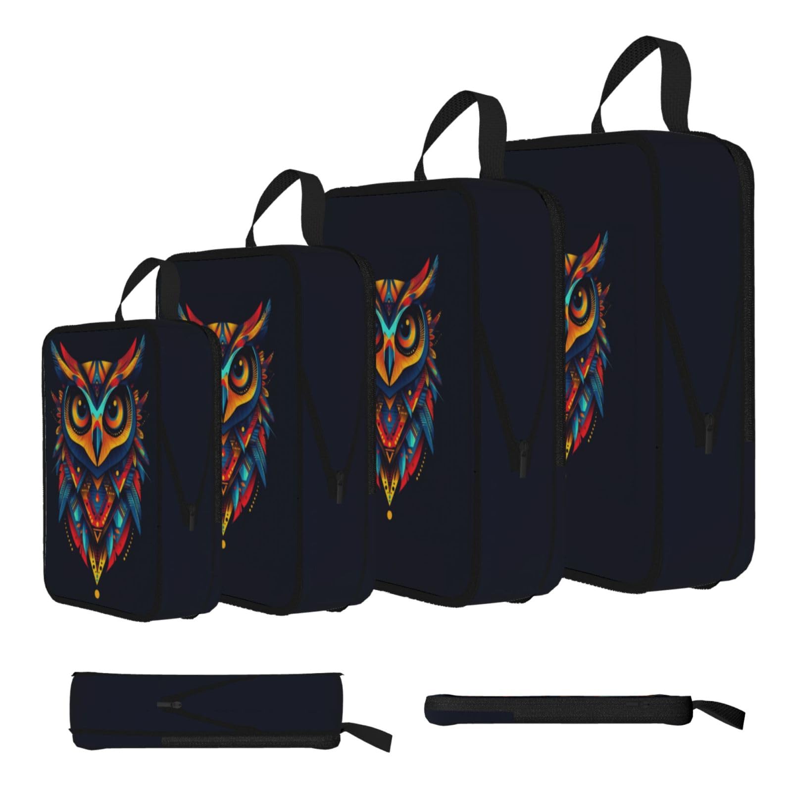Sxzvvbn Black Colorful Owl Compression Packing Cubes 4 Piece Set