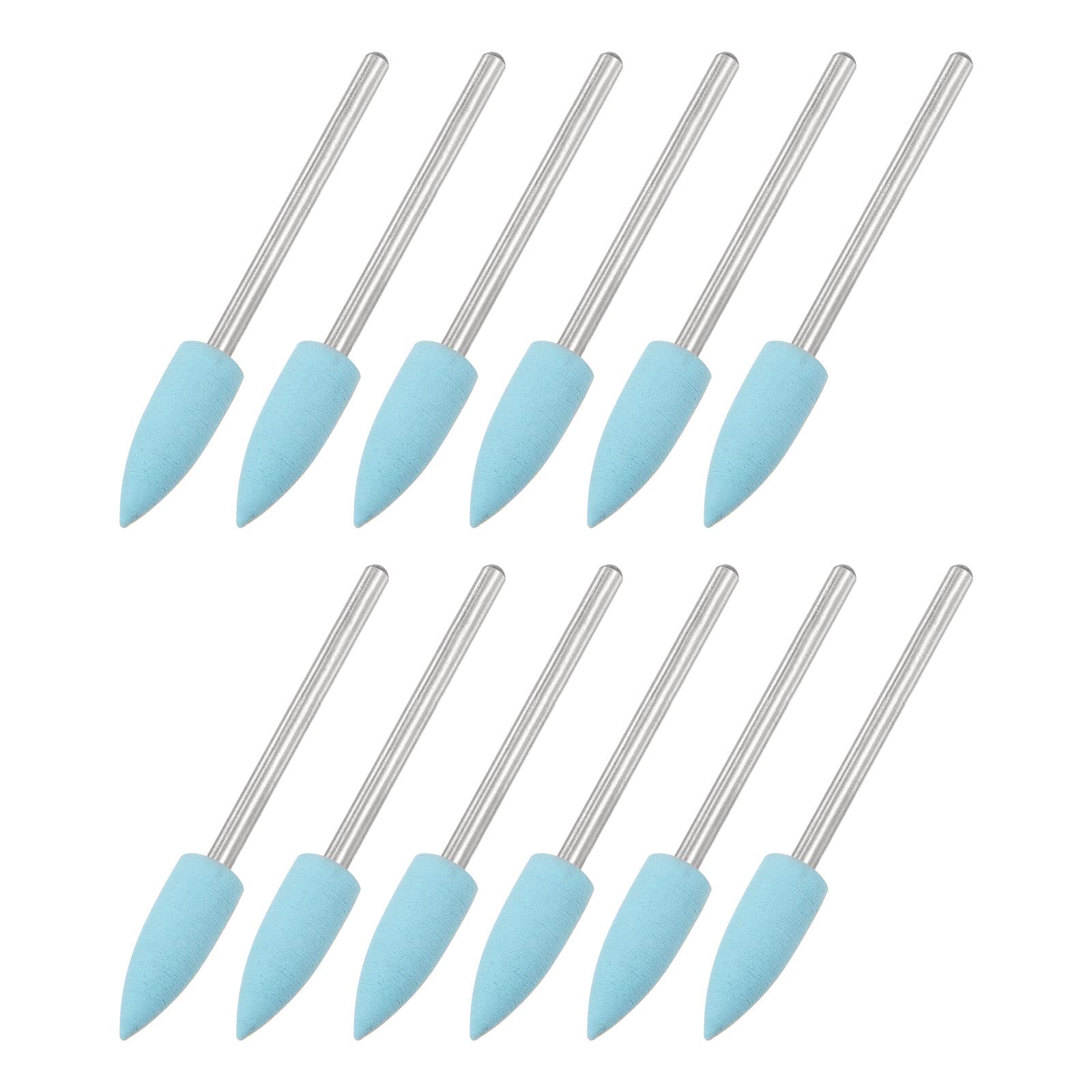 sourcing map 12pcs 600 Grits Abrasive Mounted Stone 2.35mm Shank 1/4"(6mm) Dia Pointed Point Heads Stone Grinding and Polishing Wheels for Nail Polishing