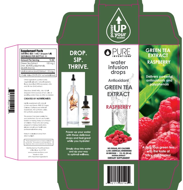 Image of Pure Inventions Water Enhancer Drops - Refreshing and Delicious - Antioxidants, Electrolytes - No Sugar, Calories, or Artificial Sweeteners - Green Tea Raspberry (30 Servings)