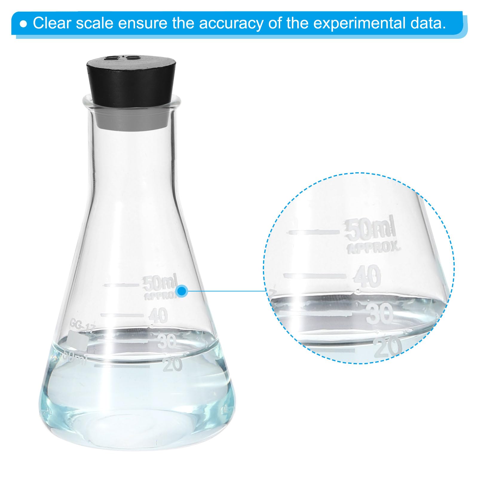 PATIKIL Matraccio Erlenmeyer, 12 Pezzi 50ml 1.7oz Bocca Stretta Matracci Graduati Con Tappo In Gomma Matracci In Vetro Borosilicato Con misura Stampata Per Esperimenti Di Chimica Studio