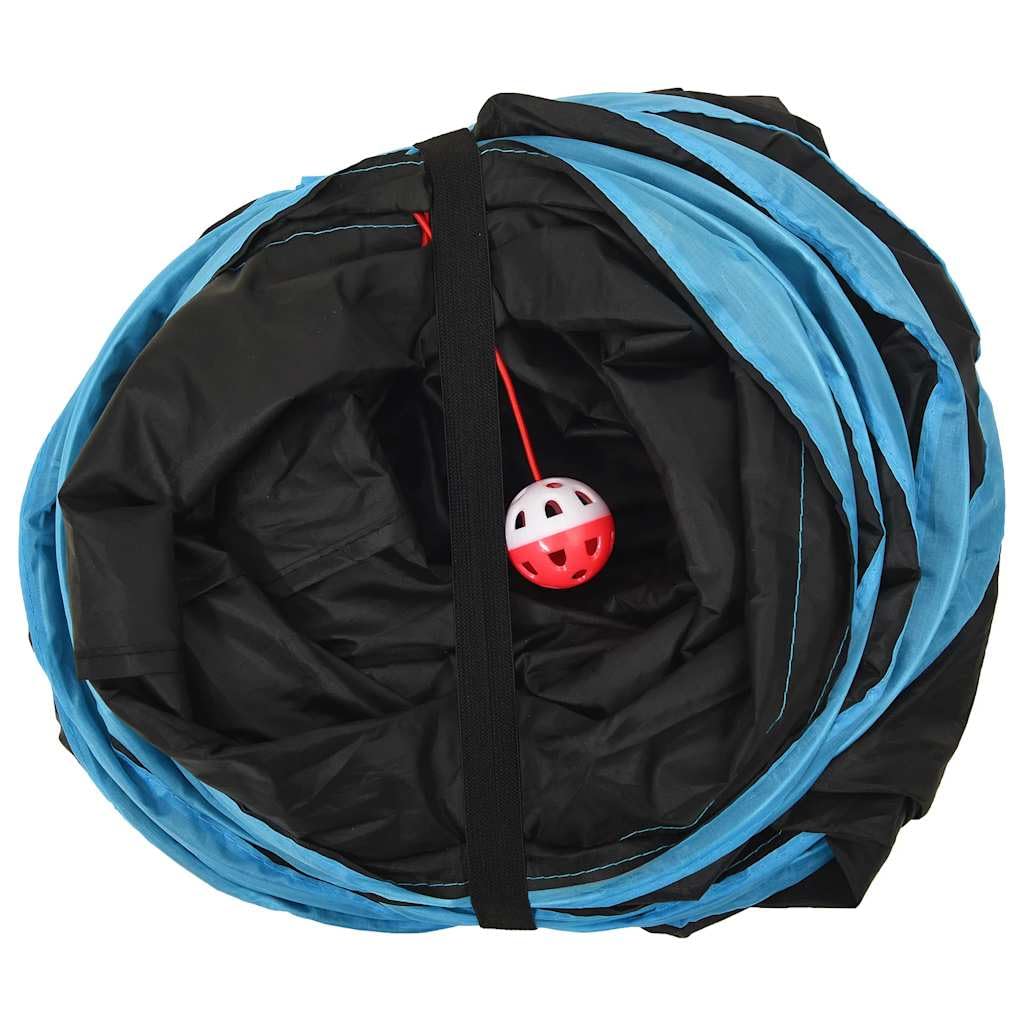 Katzentunnel in S-Form Schwarz Blau aus Polyester 122 cm lang mit Stahlrahmen und Guckloch, faltbar mit Tragetasche für Katzen Welpen Kaninchen geeignet Indoor Outdoor Spielspaß