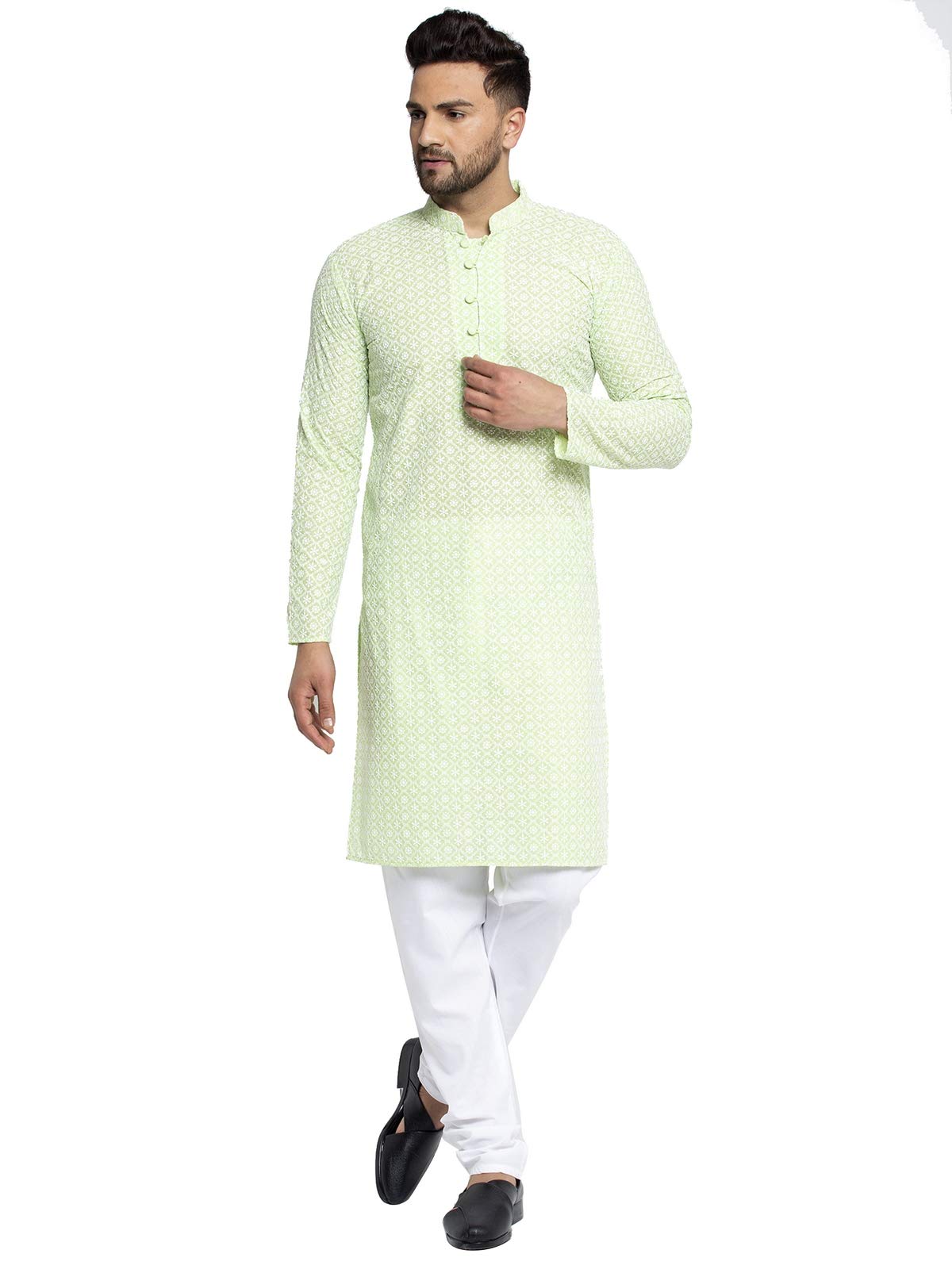Jompers Men's Embroidered Pure Cotton Kurta Pyjama Set. (Dark-Green,Xl)