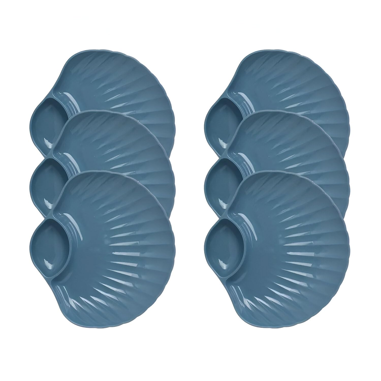 Reusable Divided Plates with Dip Section, Dishwasher Safe Serving Tray for Snacks, Appetizers, Sause Dipping Plates for Kids & Adults - Ideal for Parties & Family (Pack of 6, Blue)-image-1