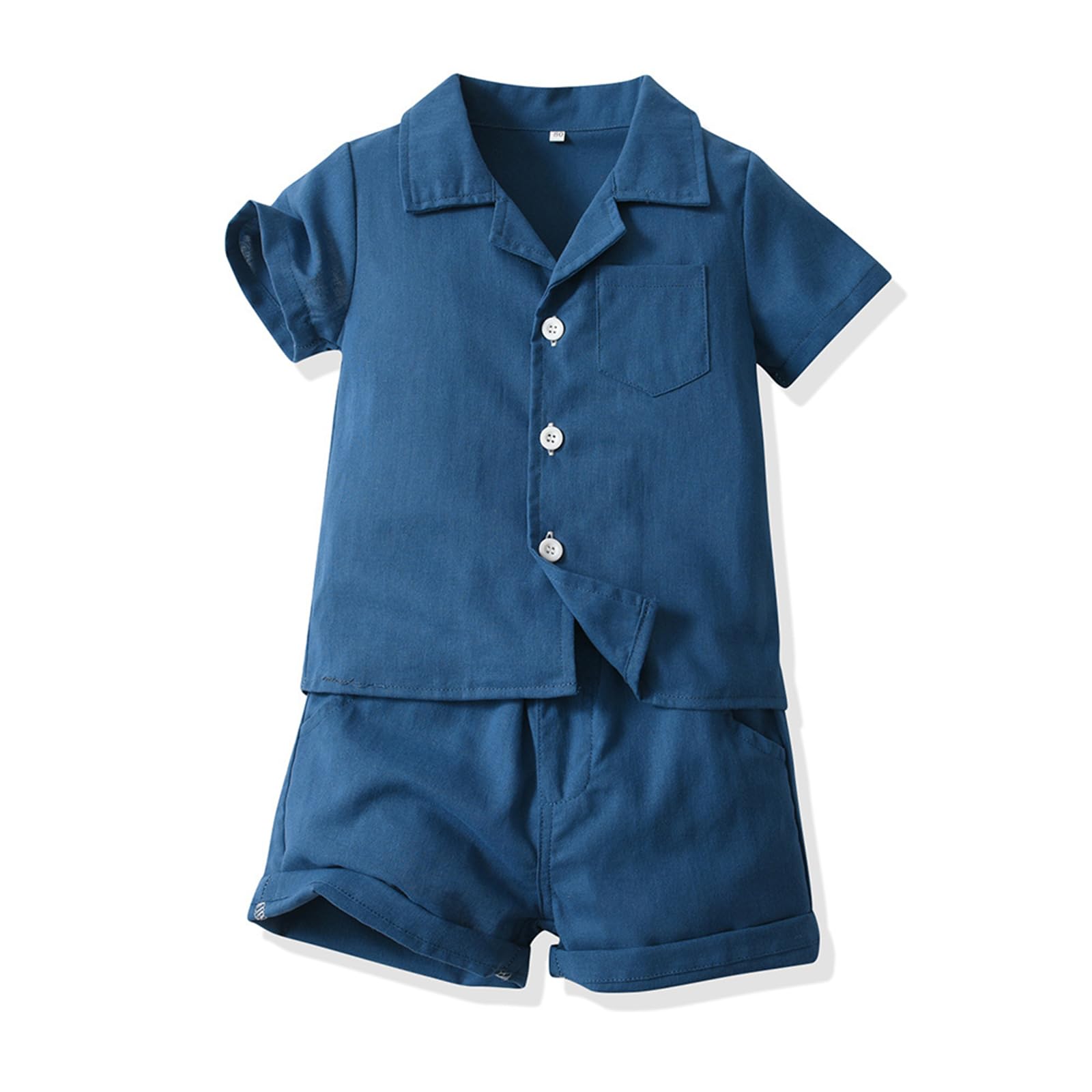 Kurzarm-Set für Jungen Einfarbiges Baumwollhemd mit Reverskragen Bequeme Shirts Lässige Shorts Atmungsaktiv Schnell Trocknend Oberteil Sommer Alter 2-6 Jahre