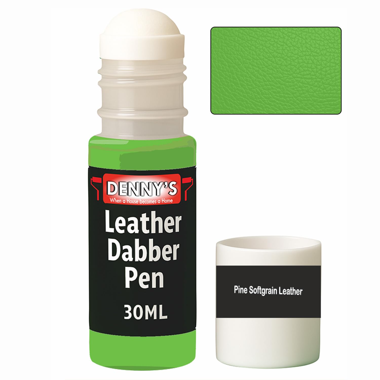 Leather Dabber Pen, 30ml, Leather Recolouring Paint Dye Balm Sofas, Repair Faded & Scratched Upholstery Car Seats, Shoes and Clothing, Green Shades (Pine Softgrain Leather)