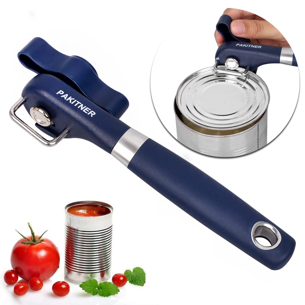 PAKITNER - Abrelatas seguro para cortes, abrelatas manual con borde liso de mano, abrelatas de corte lateral, borde liso ergonómico, abrelatas de acero inoxidable de grado alimenticio para el hogar,