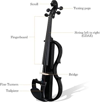 Electric Violin Full Size 4/4, Black Silent Electric Violin, Solid Wood Metallic Electric Fiddle with Case, Bow, Rosin, Headphone, Connecting Line