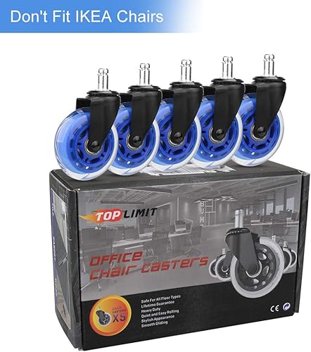 Miniatura 7 de Juego de 5 ruedas para silla de oficina de 3.0in de alta resistencia, ruedas de repuesto con ajuste universal, seguras para suelos de madera,
