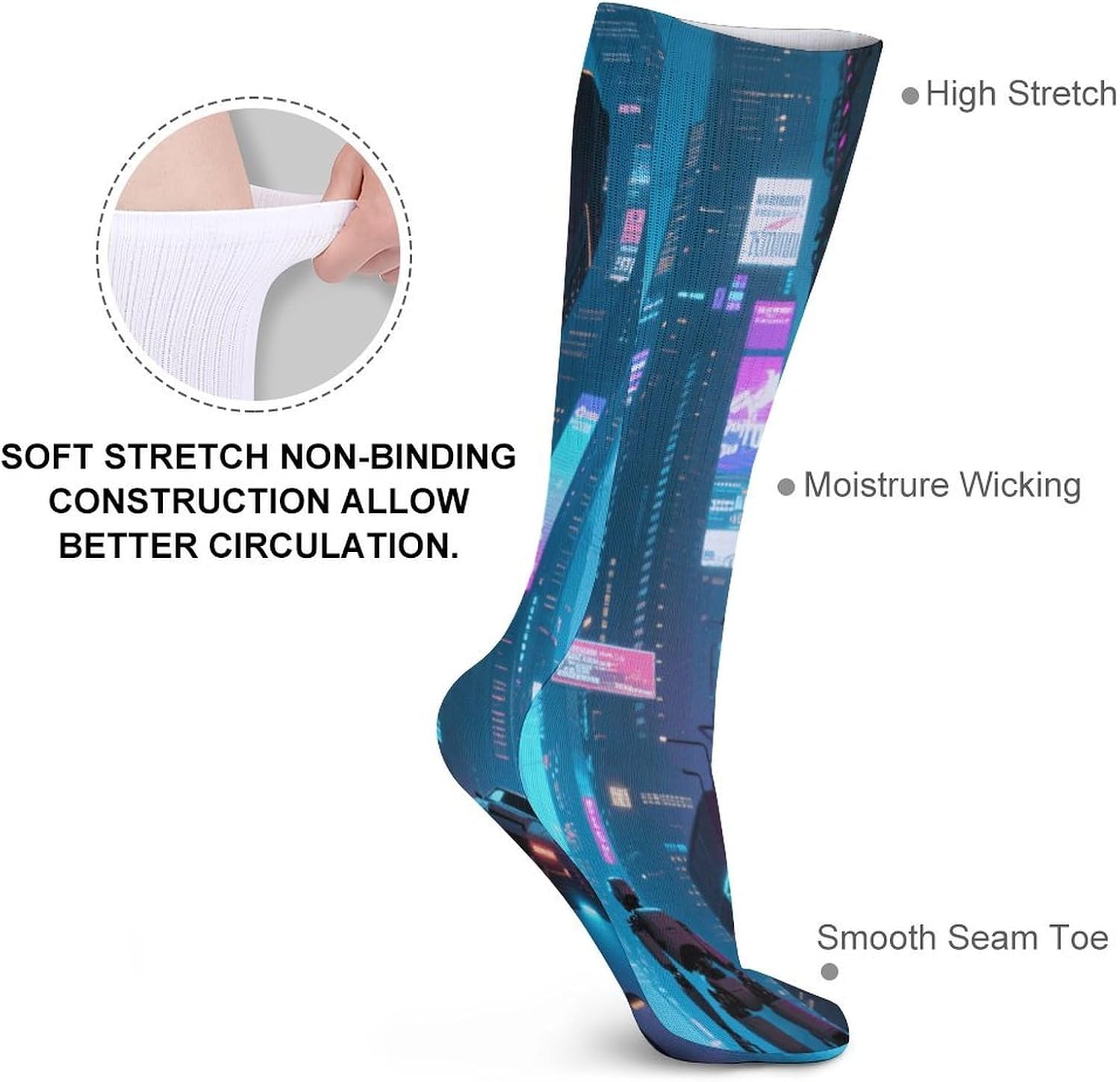 Future City Crew Socks High Stocking Thermal Socks | Tube Socks-Breathable-Moisture-Soft-wicking for Hospital Pilates Yoga for women men Grippy for office and daily walking