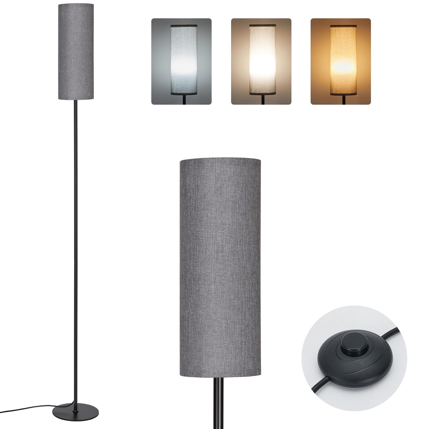 IPARTS EXPERT Lámpara de Pie LED para Salon, Lámpara de Pie Moderna con 3 Temperaturas de Color, E27 Luz de Lectura se Puede Utilizar en La Sala de Estar, la Oficina, el Dormitorio, Retro (Gris)