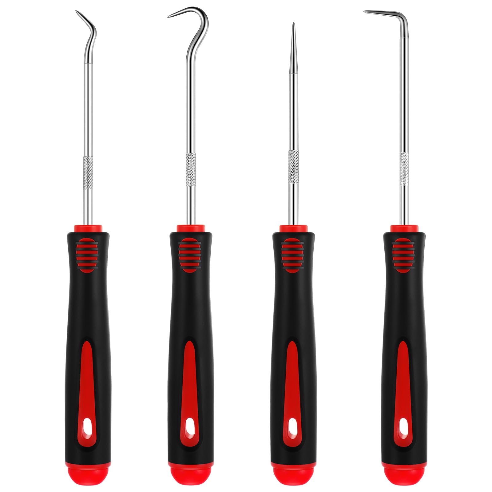 WILLBOND 4 Pcs Pick and Hook Set Precision Automotive Mechanic Picks Tools Set for Car Oil Seal Hooks Puller Remover Tools(6.5 Inches,Red)