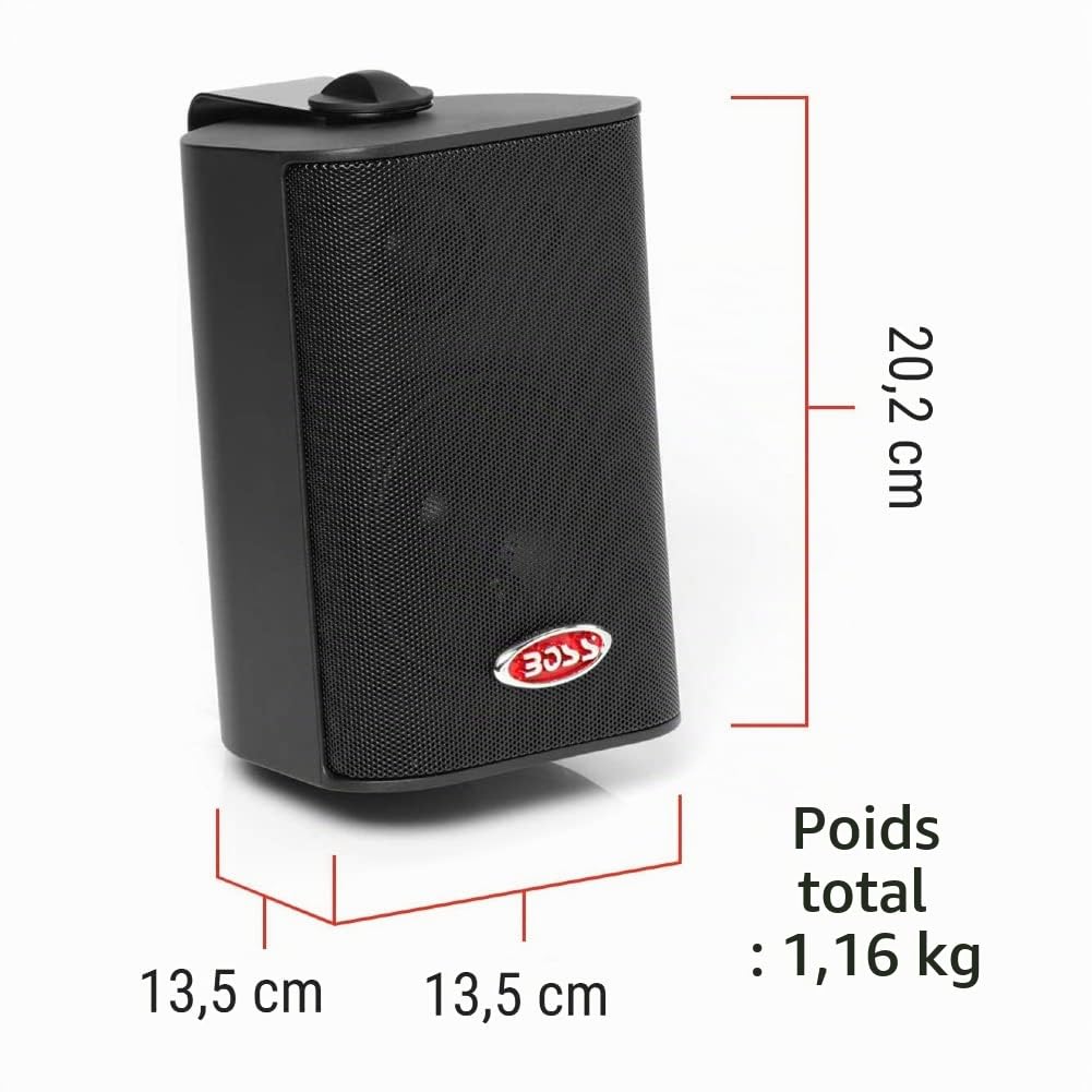 KIT Set pour Boss Audio Systems MR4.3B, 2 Enceintes 3 Voies Noires, 100 W RMS, 200 W Max, étanche, intérieur/extérieur, Paire + Supports de Fixation