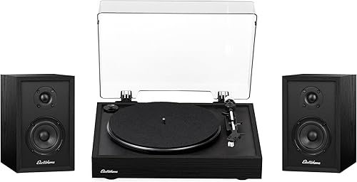 Electrohome Montrose, reproductor de discos de vinilo actualizable con Berkeley, altavoces Bluetooth alimentados, tweeter de 1 pulgada y controlador