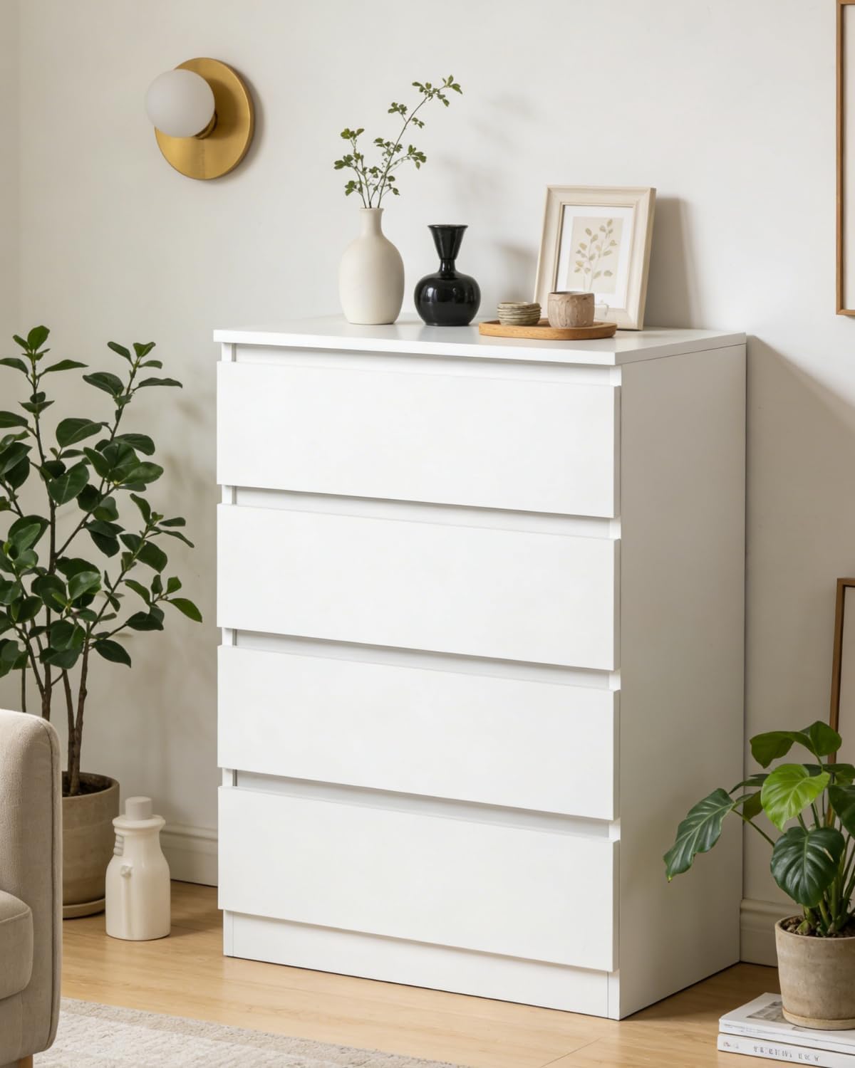 LEADZM Commode Blanche à 4 tiroirs, Meuble Rangement, Commode Chambre | Armoire à tiroirs 60 x 38 x 78 cm