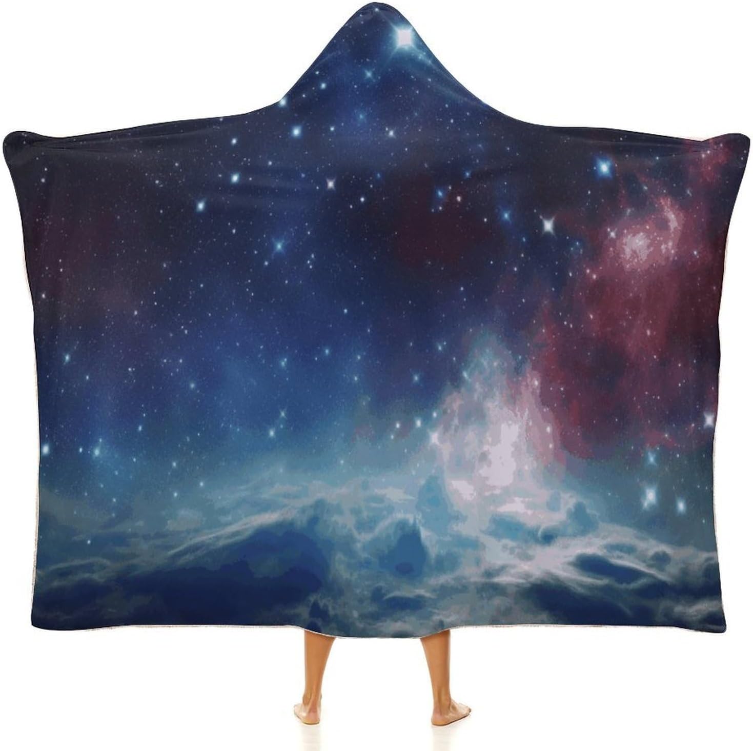 Night Outer Space Wearable Hooded Blanket, Ultra Soft Arctic Velvet Cape Cloak Unisex - Cozy Wearable Blanket