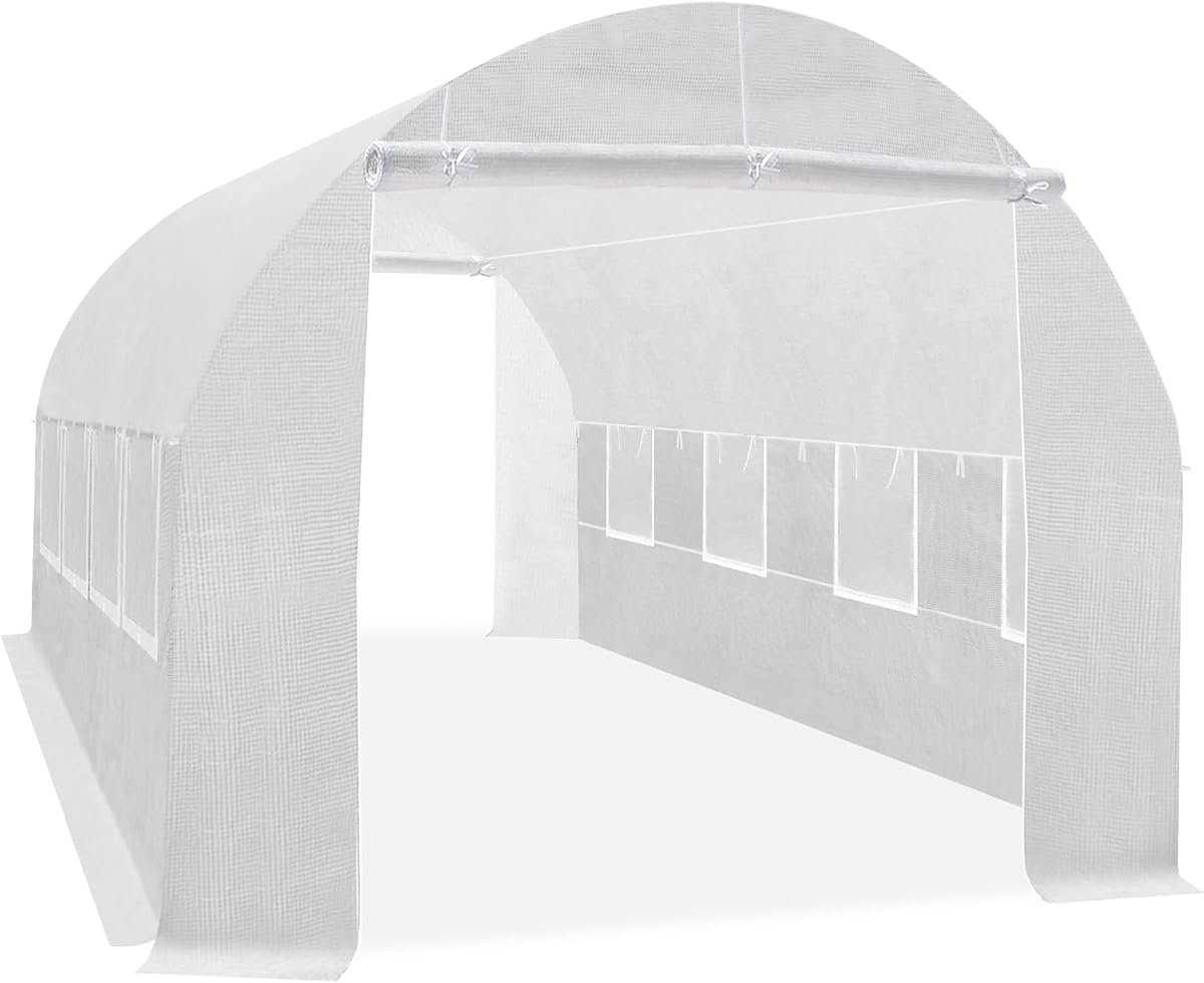 Greenhouse Replacement White Cover for Outdoor Large Hot House , Support Arch Frame Climbing Plants/Flowers (White, 20 X 10 X 7')