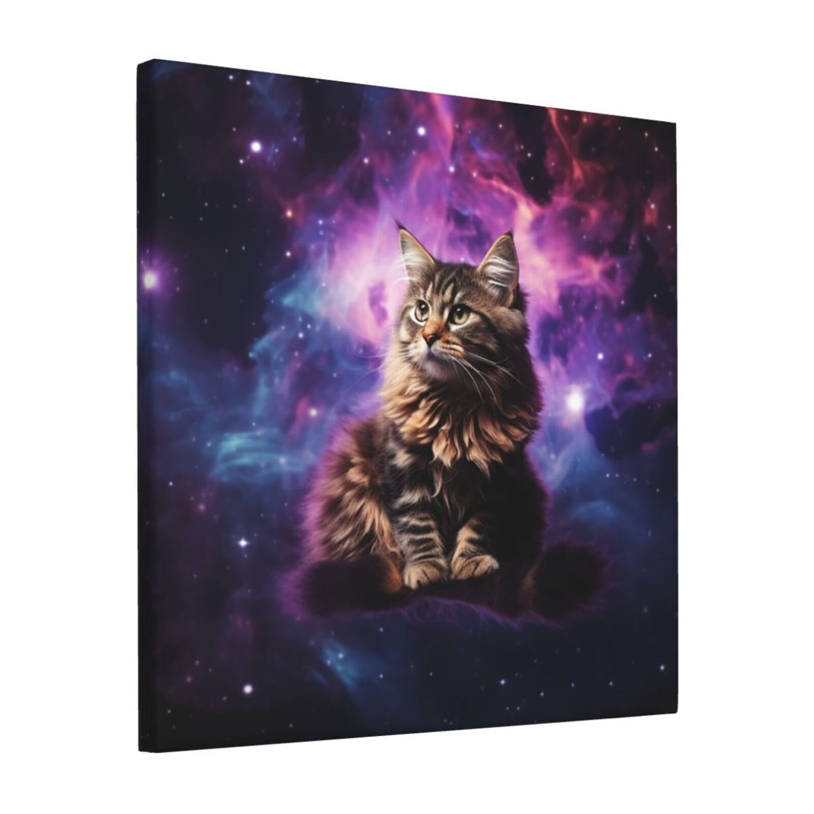 KLOPH Cat sitting inside nebula Canvas Wall Art for Living Room 12"x12" Modern Artwork Painting for Bathroom Hanging Canvas Prints Aesthetic Wallart for Bedroom Kitchen Office Wall Decor