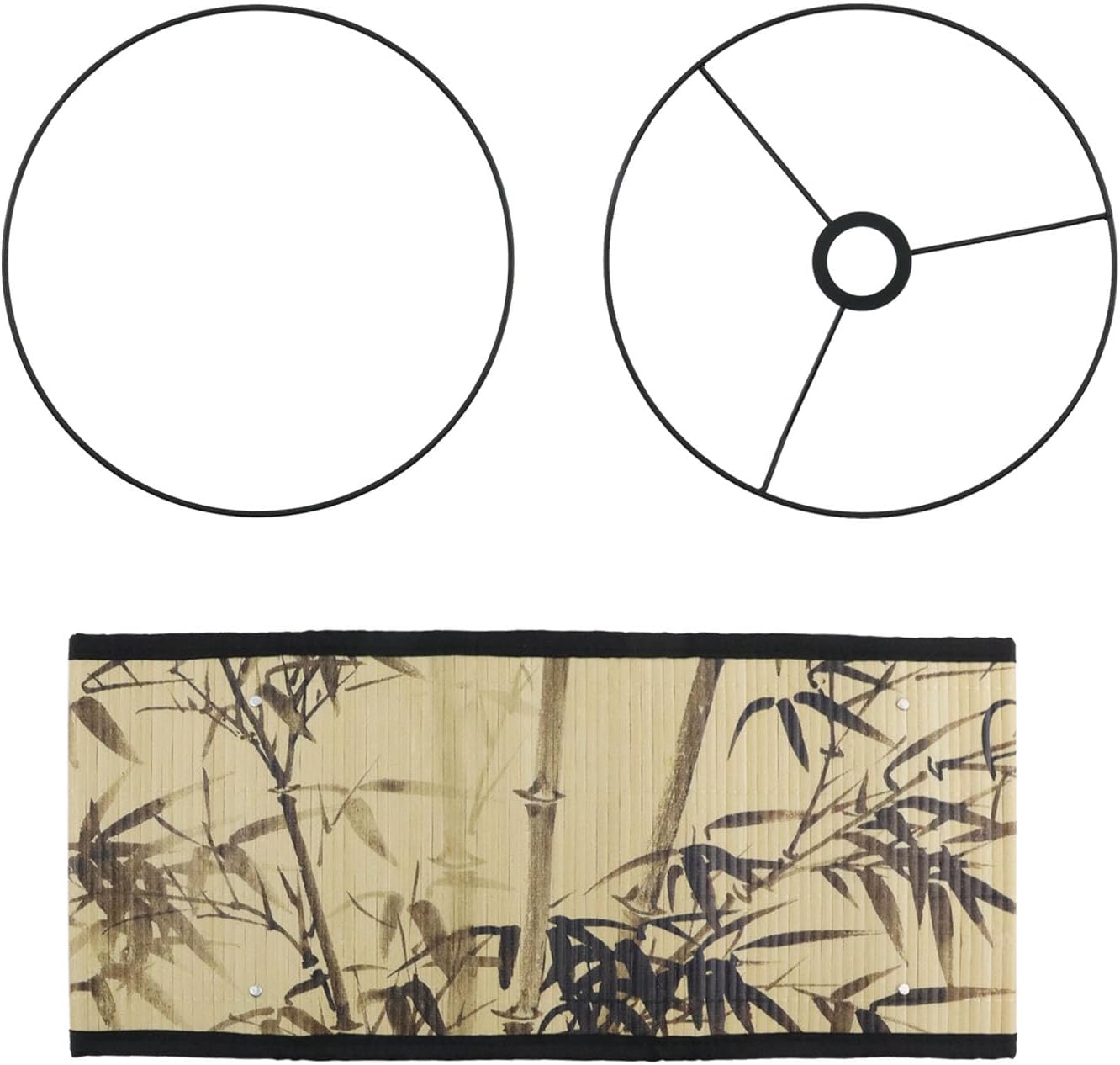 Crapyt E27 Round Removable Lamp Shades, 11.8" × 11.8" × 7.87" Wood Lampshade with Plant and Bird Print, Ink-wash Painting Pattern for Table/Floor/Ceiling/Wall Lamp，Pattern 4