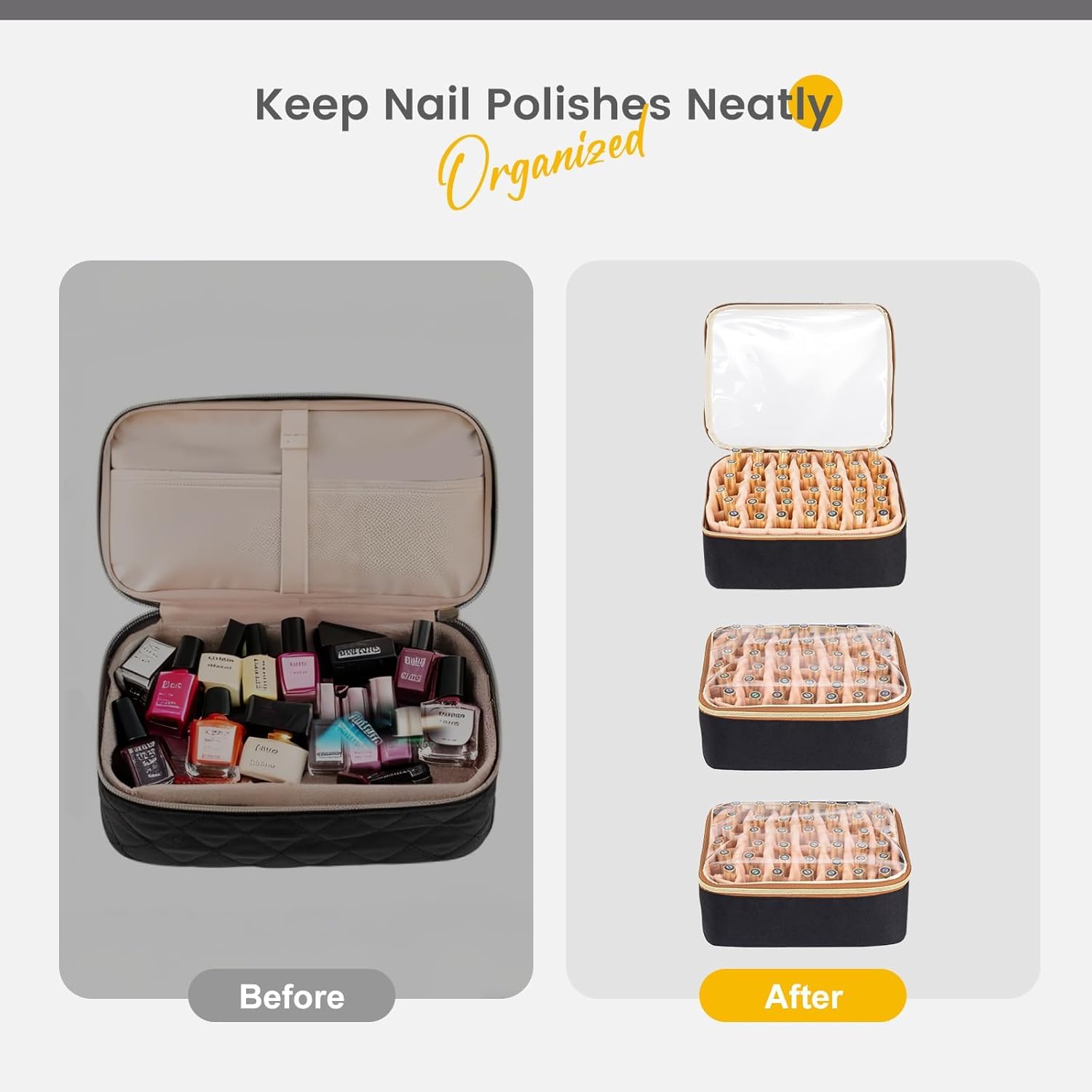 Hautton Grand Organisateur Transport de Vernis à Ongles, Sac Rangement Contenant 126 Flacons de Vernis à Ongles et Lampe sécheuse à Ongles, Étui Voyage Professionnel Robuste pour Manucure