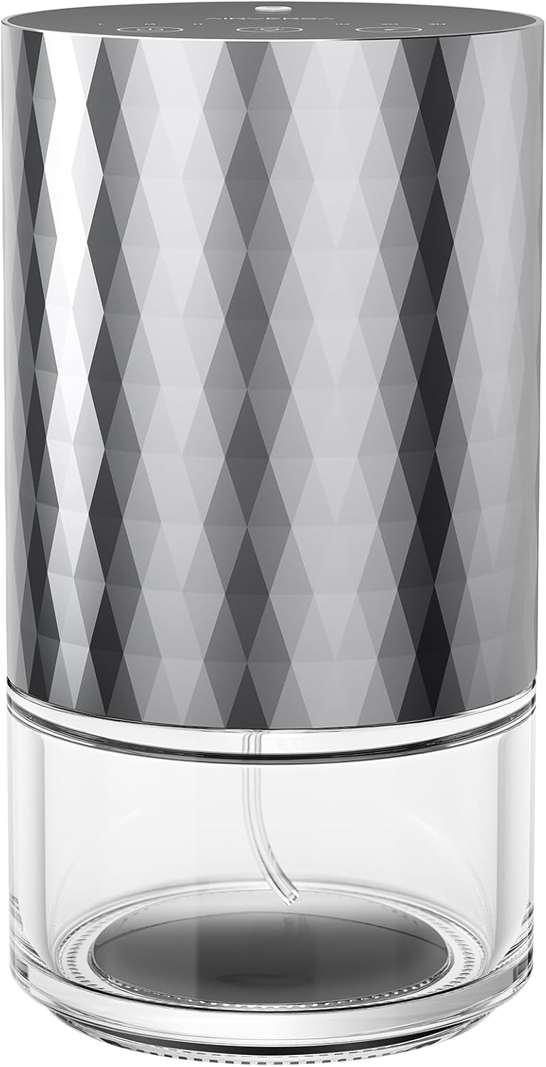 Waterless Diffuser Essential Oil 100mL Capacity Scent Air Machine for Home Aromatherapy Premium Metal Nebulizer Battery Operated 3 Mist Settings Timers Color Light AN5(Space Grey)