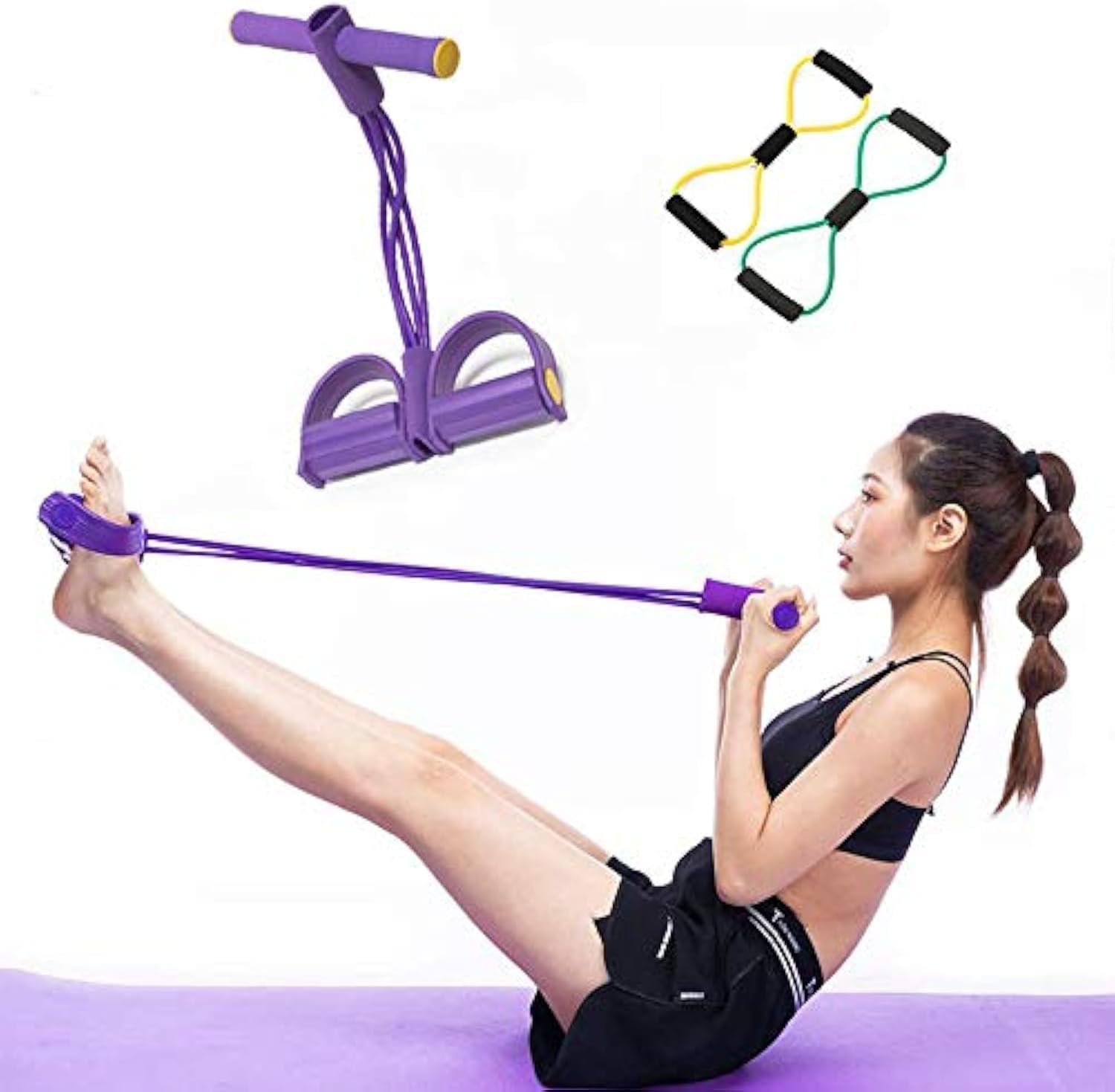 Pedal Resistance Band, 4 Tube Pedal Ankle Puller Multi-Function Leg Tummy Training Foot Sit-Up Pedal Elastic Pull Rope Fitness Equipment,for Abdomen, Arm, Suitable Yoga Stretching Slimming Training