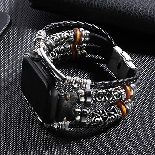 Konafei Compatible With Apple Watch Band 45Mm 44Mm 42Mm 41Mm 40Mm 38Mm 49Mm, Iwatch Series 8/7/Se/6/5/4/3/2/1/Ultra, Leather Boho Bracelets Jewelry Multilayer Metal Cuff Retro Strap For Men&Women #TOP1