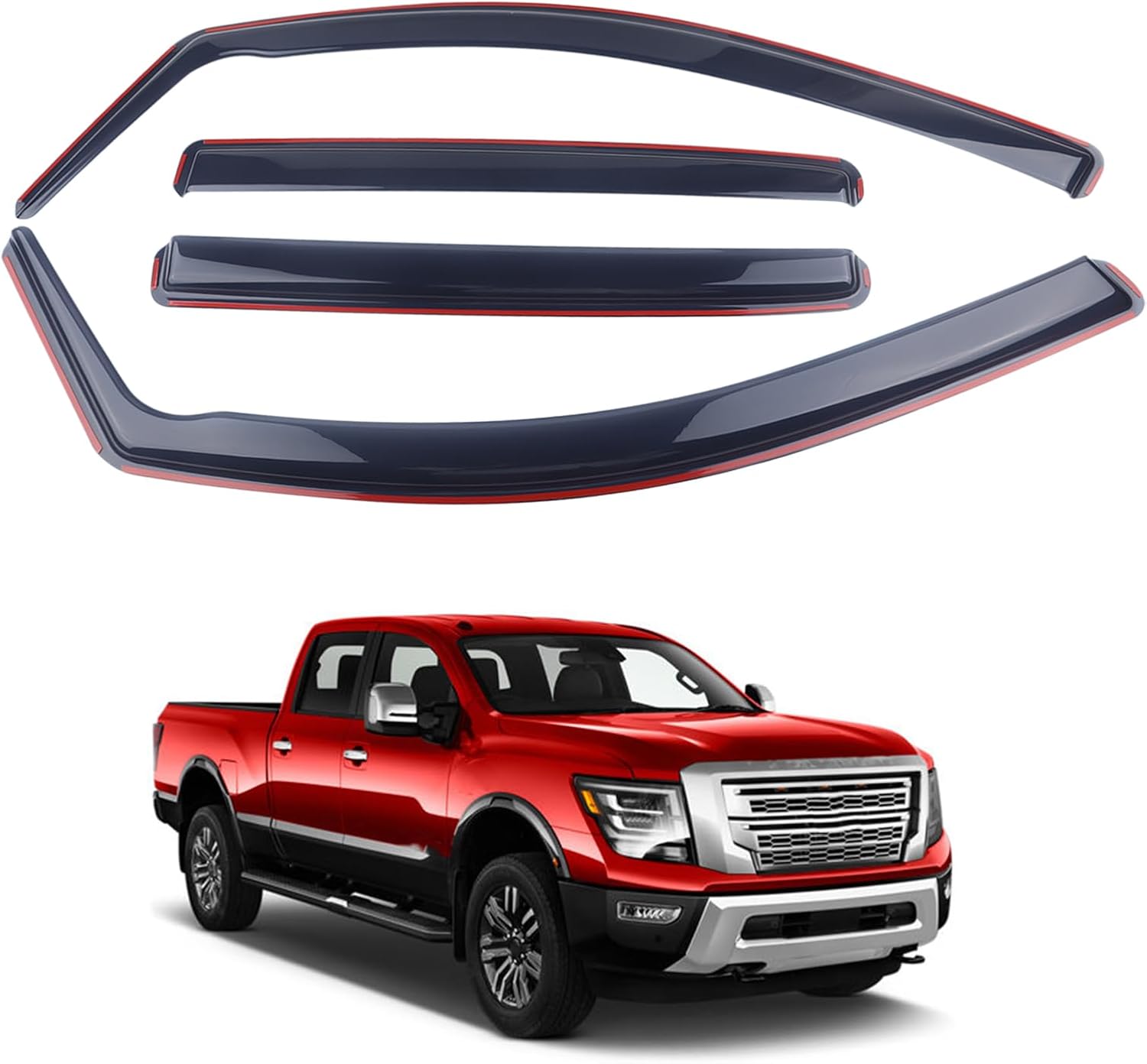 Smoke Black in-Channel Window Visor Window Deflectors Rain Guards Compatible with 2017-2024 Nissan Titan Crew Cab 4-Piece Set