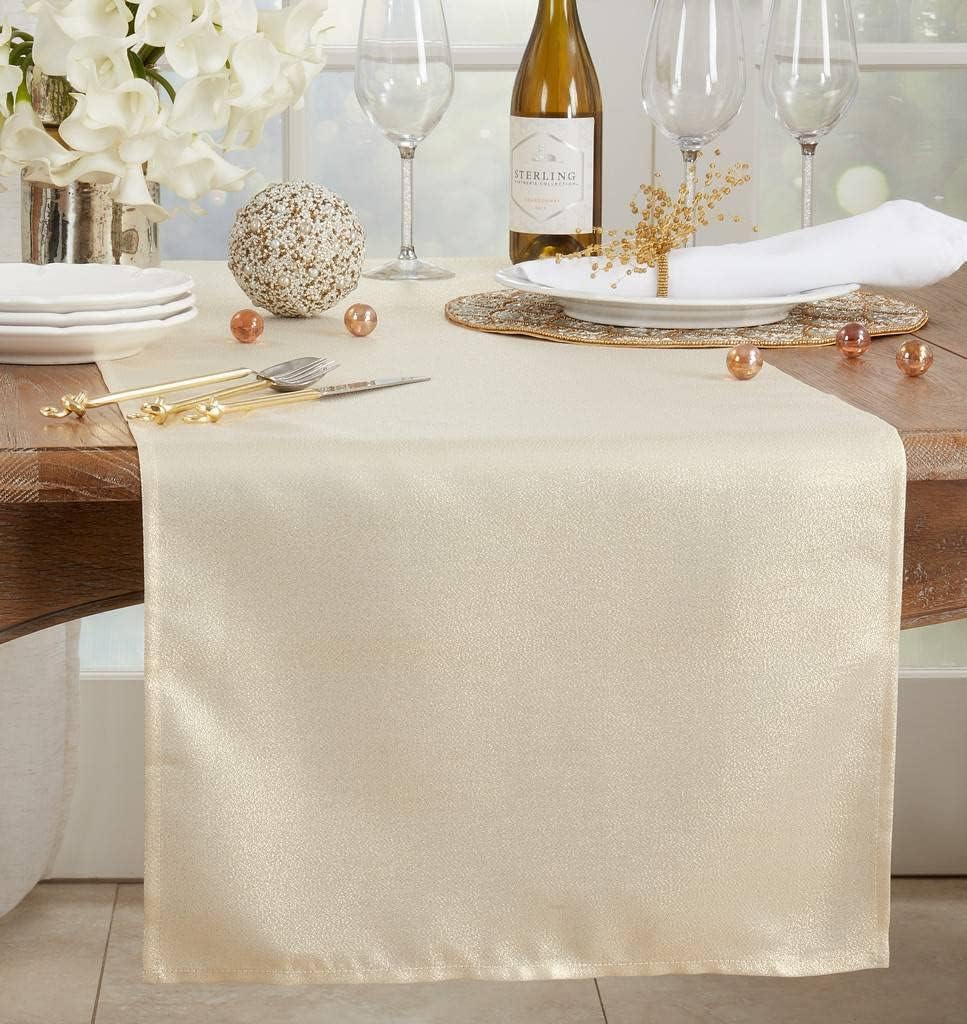 Fennco Styles Elegant Shimmering Table Runner 18" W x 120" L - Gold Shine Table Cover for Home, Dining Room, Banquet, Holiday, Christmas, Wedding Décor and Special Occasion