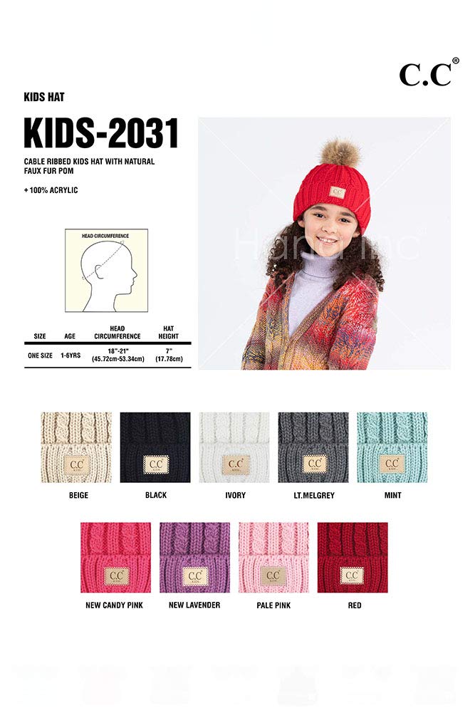 ScarvesMe Exclusive Kids Cable Knit Warm Winter Beanie Skull Cap Hat with Pom Light Gray