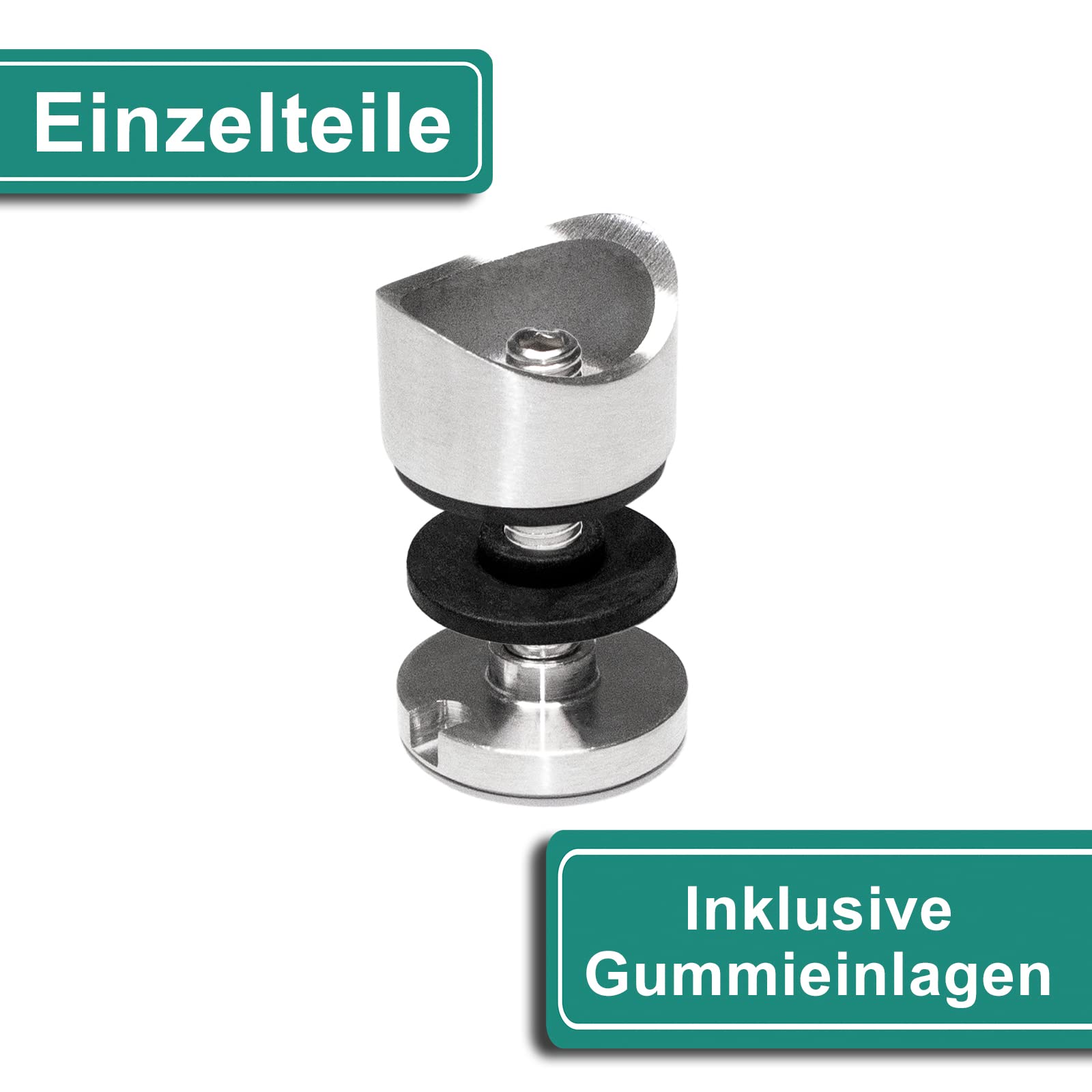 PRIOstahl Glaspunkthalter Punkthalter Glashalter x 8 Halter mit M8 Schraube + Gummieinlagen für Glas 6mm bis 12,76mm Anschluss Ø 42,4mm für Glasscheiben Plexiglas Balkon Geländer aus Edelstahl V2A