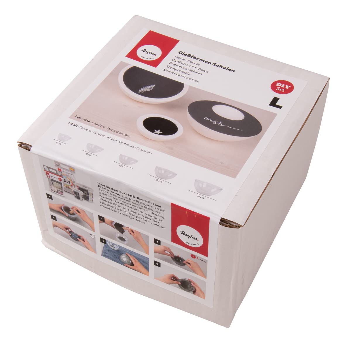 Rayher Set of Five Bowl Casting Moulds for Concrete Crafts, Clear Plastic Shapes for Moulding and Casting, diameter 6-14cm, 36120000