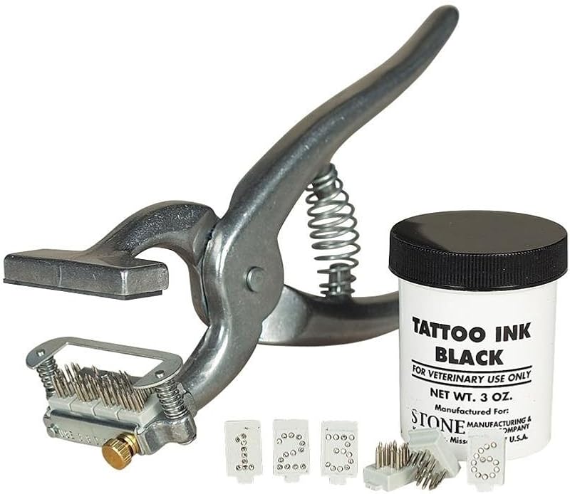 Alicate para tatuagem com liberação de orelha Stone Manufacturing, estilo 2515, números 3/8, conjunto com tinta preta