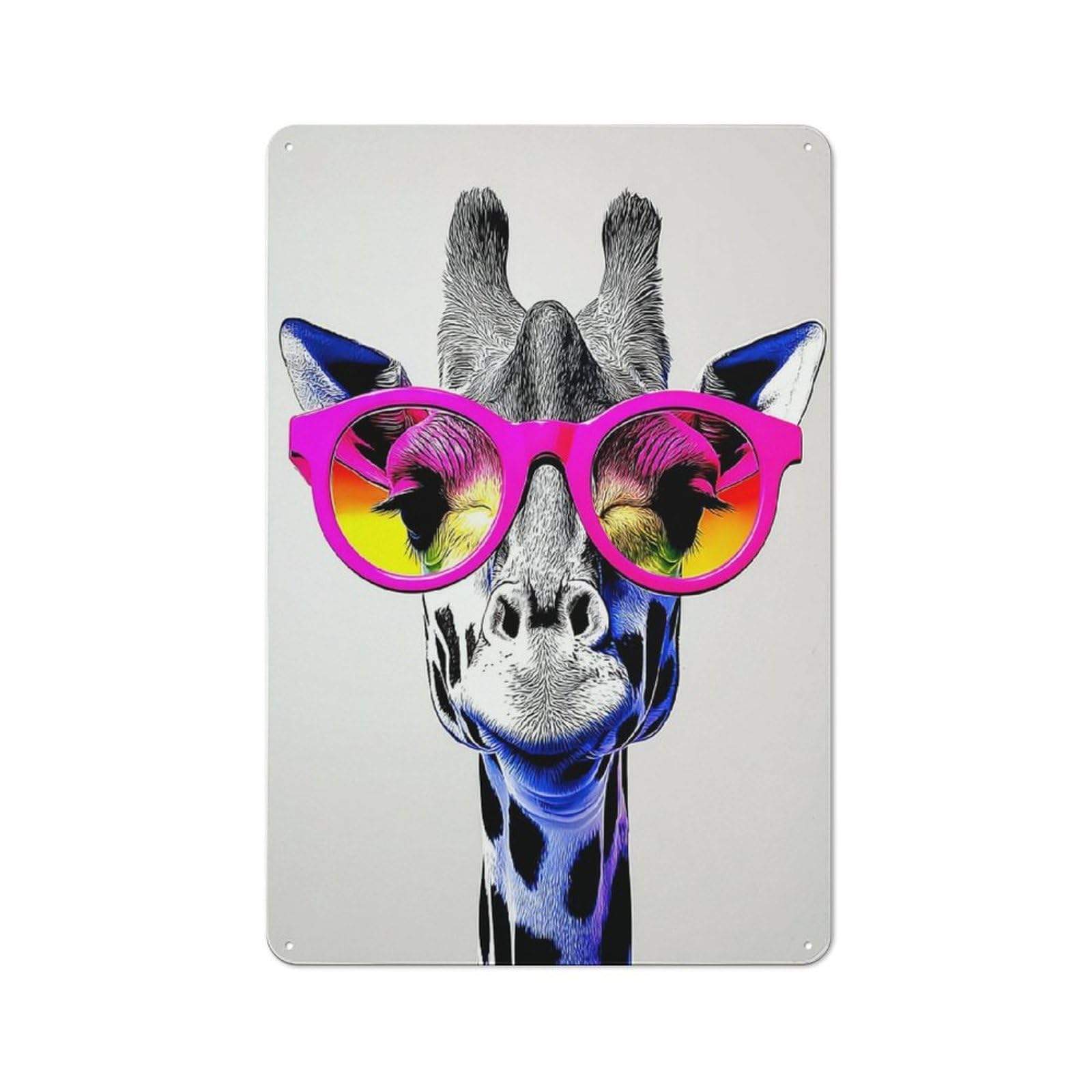 Junmoney Stylish Giraffe With Sunglasses Rustic Metal Sign 30X20cm For Guest Room Or Hallway, Suited To Hallway Wall Decor Fans