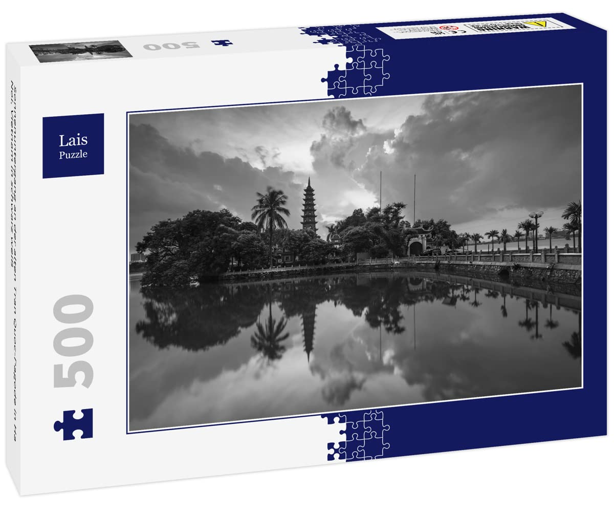 Lais Puzzle Sunset at the old Tran Quoc Pagoda in Ha Noi, Vietnam in black and white 500 pieces