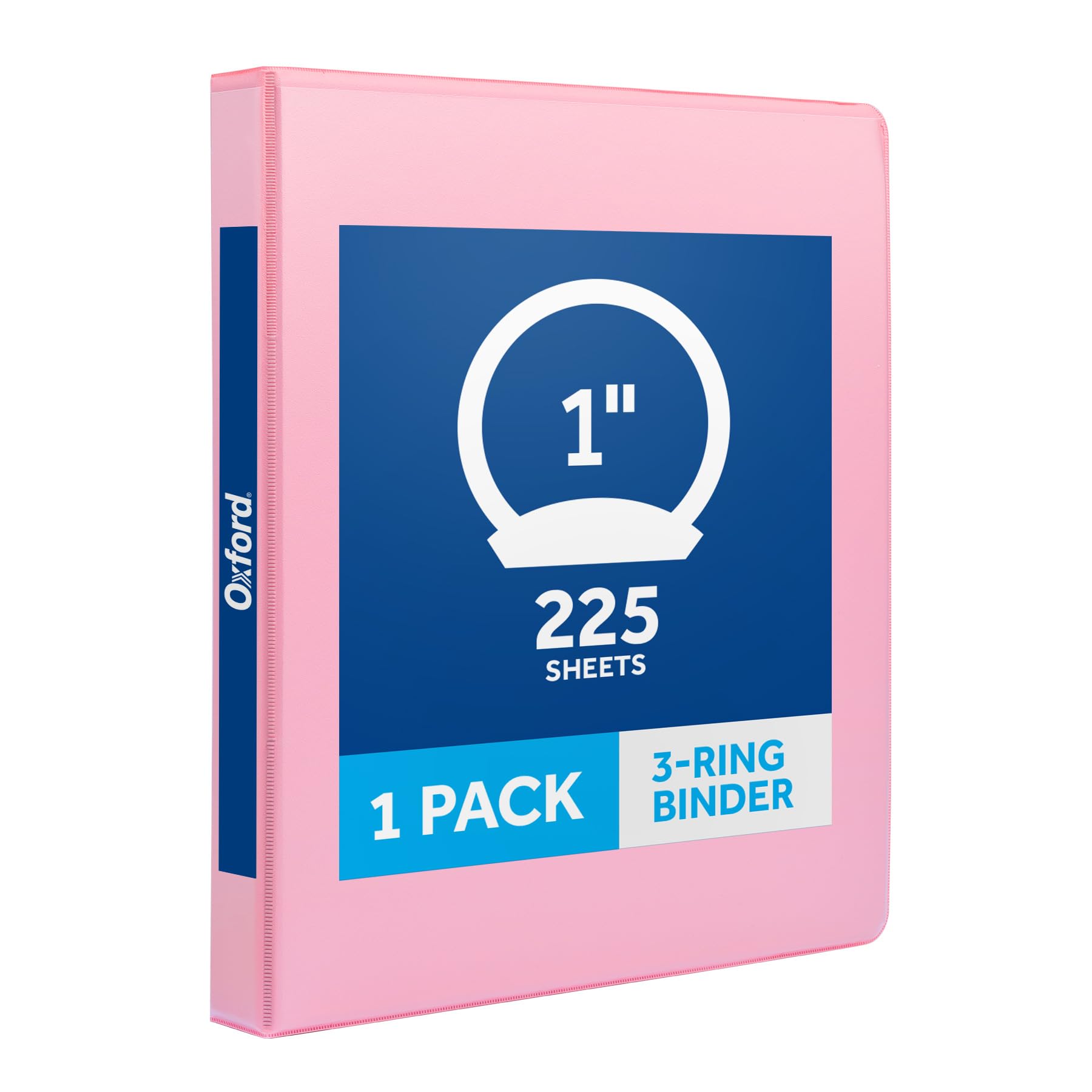 Oxford 3 Ring Binders, 1 Inch, 1 Pack, Pink, Holds 225 Sheets, Round Ring Binder, PVC Free, Customizable Covers, 2 Pocket Three Ring Binders for School, Home, and Office Organization