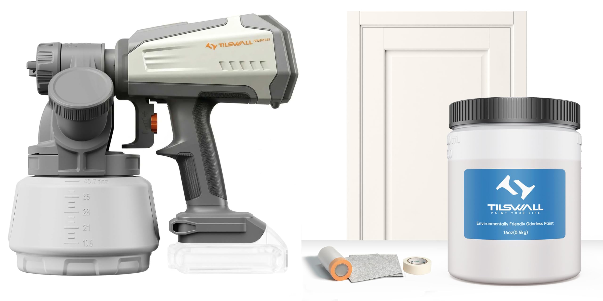 Tilswall Shark700 Pistola pulverizadora de Pintura Blanca con Pintura sin diluir – Marfil
