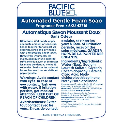 Pacific Blue Ultra Automated Touchless Gentle Foam Hand Soap Dispenser Refill By Gp Pro (Georgia-Pacific) Dye And Fragrance Free, 43716, 1200 Ml Per Refill 3 Refills Per Case #TOP2