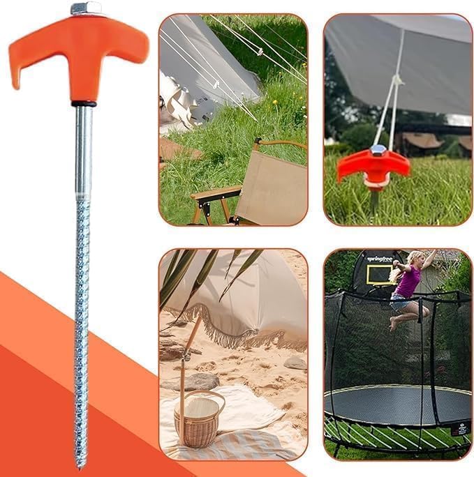 AboNana 12 Picchetti A Vite Per Tenda In Acciaio - 20 Cm, Con Testa Fluorescente E Adattatore Per Trapano, Per Terreni Duri, Sabbia E Erba, Accessori Da Campeggio - 3
