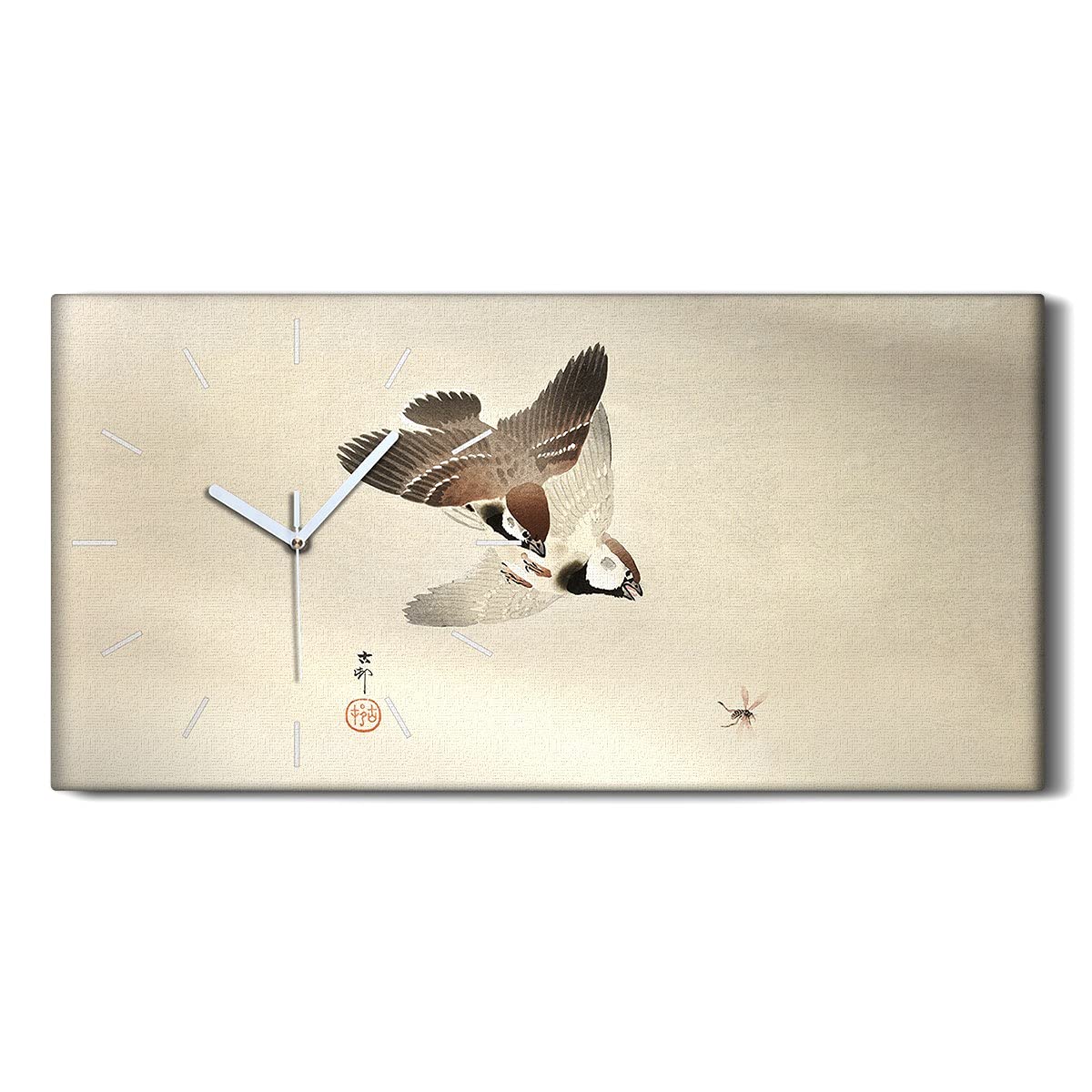 Horloge sur Toile Décoration Salon Chambre Horloge Silencieuse 60x30cm Image Art Moderne Oiseau