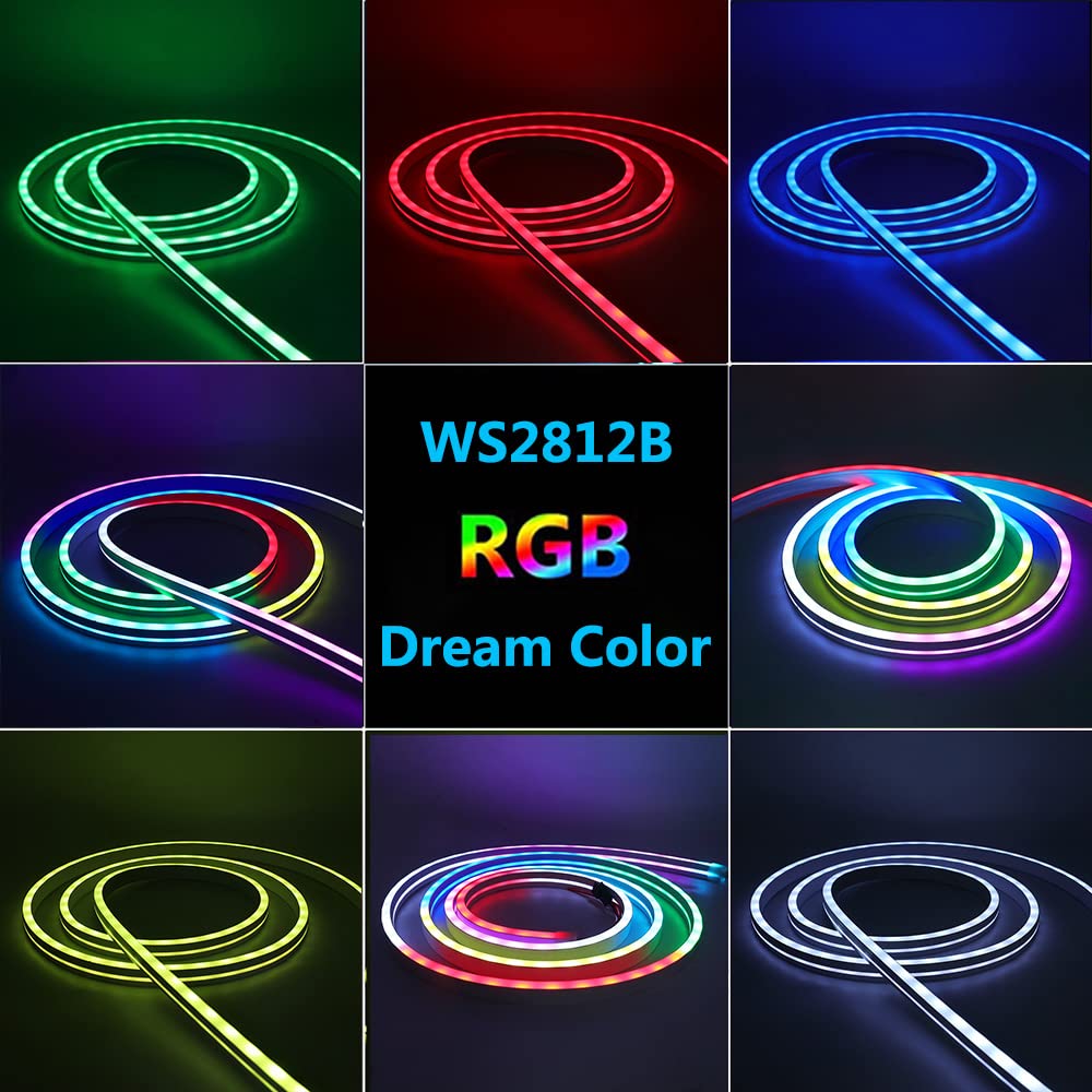 XUNATA Kit Bluetooth luce di Neon RGB Flessibile, WS2812B Pixel Flat striscia LED impermeabile + Controller di sincronizzazione della musica e remoto+ Alimentazione da 5 V 2 A DC (5m)