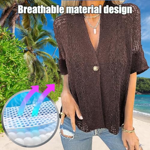 Hollow V-Neck Single Button Loose Short Sleeves, Hollow V-Neck Women's Crochet Cardigan4