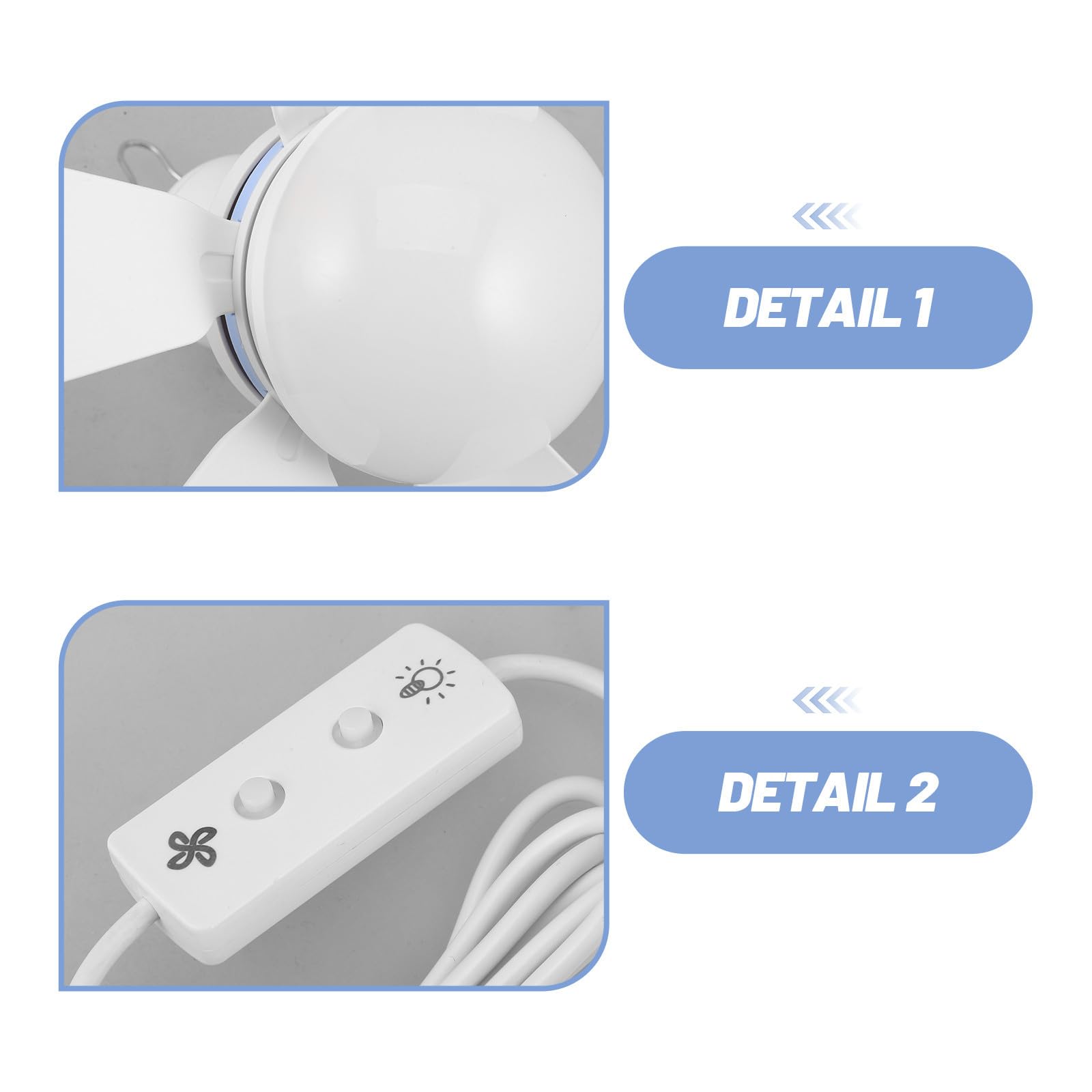 Cabilock Ventilador de Techo Mini Blanco con Luz para Fiesta Verano, Diseño Moderno en Plástico, Cobertura Amplia de Aire y Alimentación USB para Apartamentos Compactos