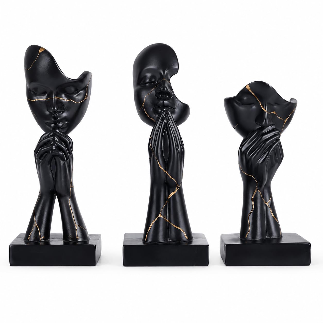 Gebetshände, Kunstharz-Statue, 3-teilig, abstrakte Kunst-Skulptur-Set | Betende Hände, Dekoration, modernes Regal, Tisch-Bücherregal, Wohnzimmer, Büro, 3-teiliges Set