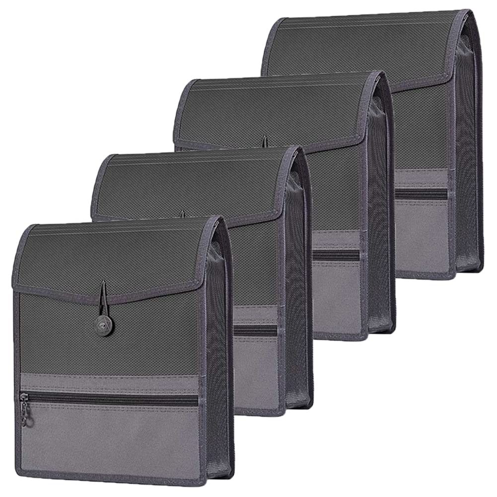 FANWU 4 Pack Vertical File Folders with Elastic Cord Closure, Expandable File with Front Zip Pocket, 3" Expansion, Top Loading (Black)