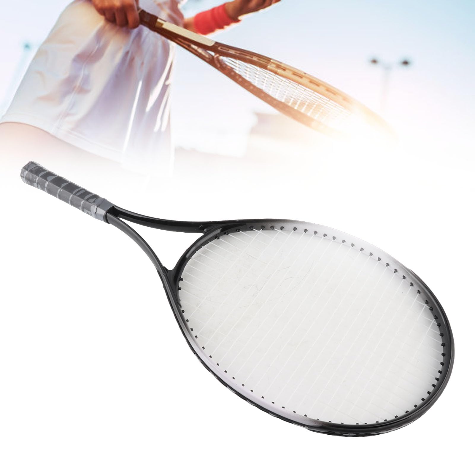 Jiawu Racchetta da Tennis, Telaio in Lega di Alluminio da 27 Pollici con Design a per stabilità, Racchetta da Tennis Singola con Foro Filettato Allargato, Impugnatura Ergonomica Antiscivolo, Set da