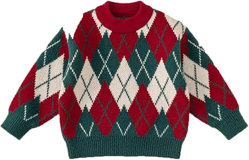 Toddler Baby Girls Christmas Sweater Long Sleeve Plaid Crewneck Pullover Tops Fall Winter Clothes for Infant