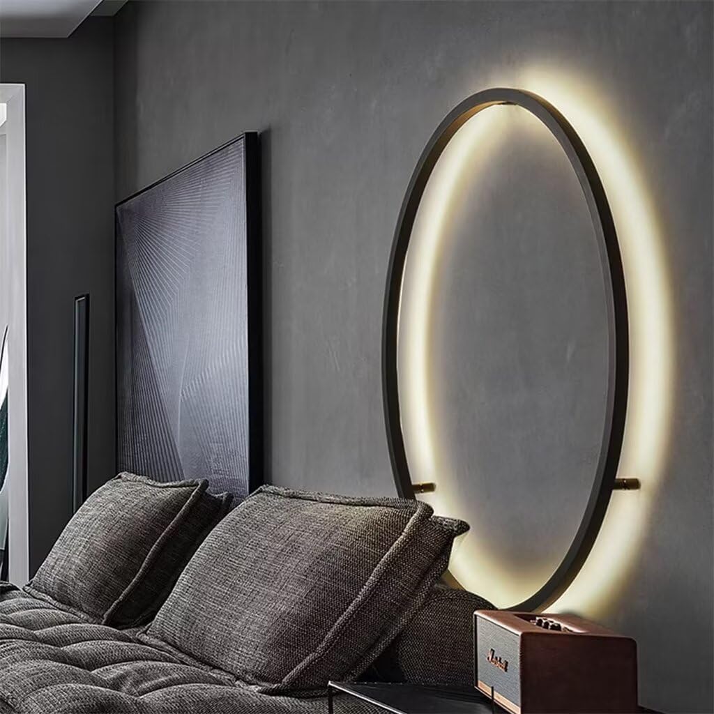 DESHOME Kreis Wandleuchte 100cm Schwarz Rund Wandlampe 3 Lichtfarben+10 Helligkeiten Innen LED Indirekte Beleuchtung Minimalistische Ring Lampe Wand mit USB-Betrieb, für Wohnzimmer-Sofa Büro Geschäft
