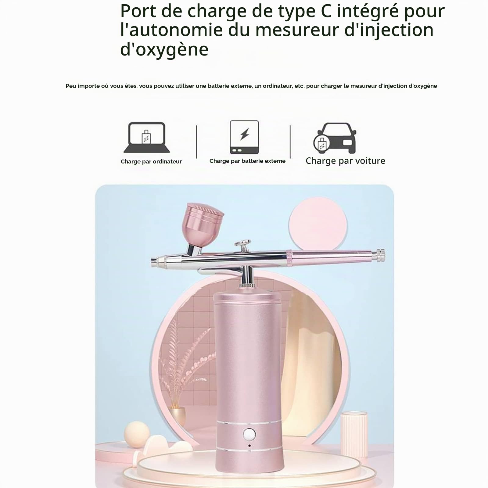 Joyeee Kit Aérographe, Pistolet Aérographe Rechargeable sans Fil pour Décoration de Gâteaux, Peinture Modèle, Maquillage, Tatouage, Nail Art - Rose